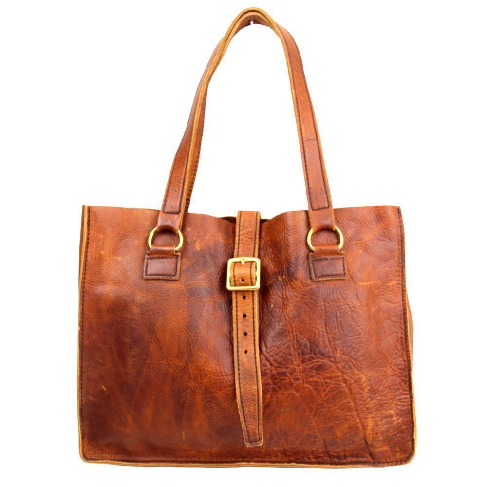 XL HANDCRAFTED DISTRESS WAXED TAN BROWN GENUINE LEATHER ARTIST TOTE SHOULDER BAG